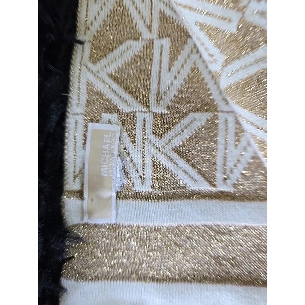 MICHAEL KORS MK Initials Signature Neck Scarf Cream‎ And Gold MSRP $78 63 Inches